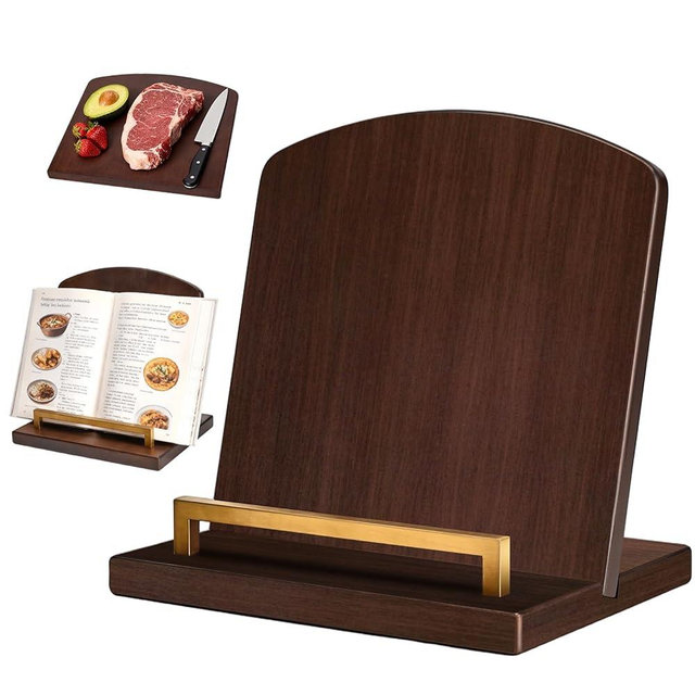 Beautiful Cookbook Stand with Removable Cutting Board,2 in 1 Bamboo Recipe Book Holder,Charcuterie Board & Kitchen Serving Tray,Durable Cook Book Holder Stand Easily Keeps Cook or Recipe Books Open