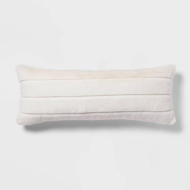 Oversized Oblong Faux Fur Channeled Decorative Throw Pillow Cream - Threshold™