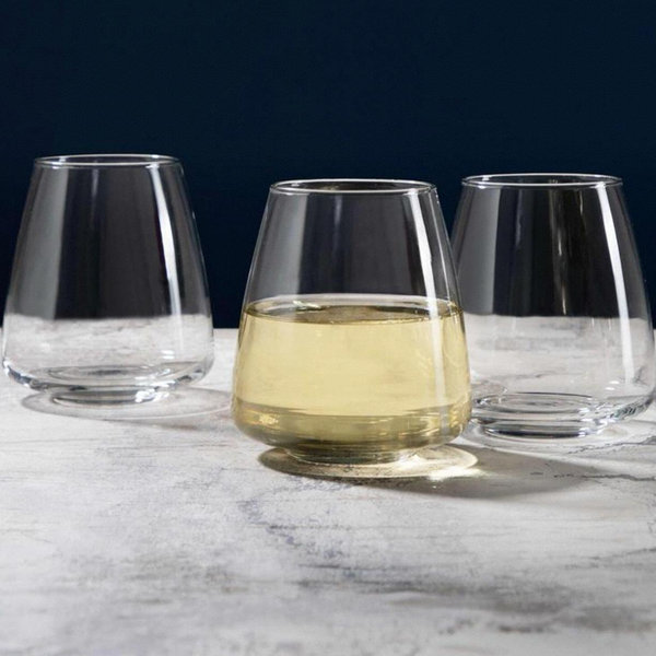 Libbey Stackable Stemless Wine Glasses Set of 6, Tapered Bulb Shaped All Purpose Wine Glass Set, Dishwasher Safe Glass Wine Glasses, Cocktail