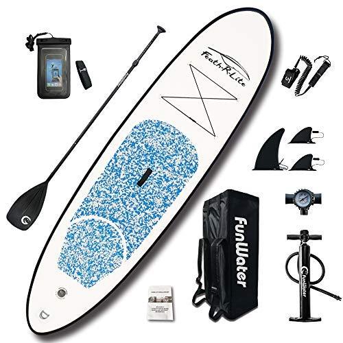 FEATH-R-LITE Inflatable 10'×30"×6" Ultra-Light (17.6lbs) SUP for All Skill Levels Everything Included with Stand Up Paddle Board, Adj Paddle, Pump, ISUP Travel Backpack, Leash, Waterproof Bag