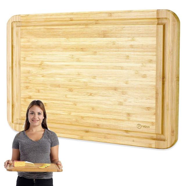Bamboo Cutting Board and Serving Tray with Juice Groove - Extra Large 18 x 12 inches - Made Using Premium Bamboo