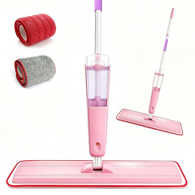 24" Dry mops for Floor Cleaning, Extra-Long Spray runtime & Light Mist Spray mop, Microfiber Wet mop w/ 28oz Tank & 2 Washable Pads, Heavy Duty Flat mop for Hardwood Tile Laminate Vinyl, Large Spaces