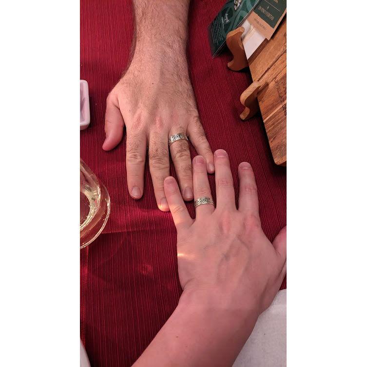 Our engagement rings! "After I got a ring that fit my finger!!" -PJ