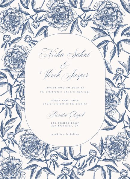 Pivoine Portrait | Dark Cobalt | Zola Wedding Invitations