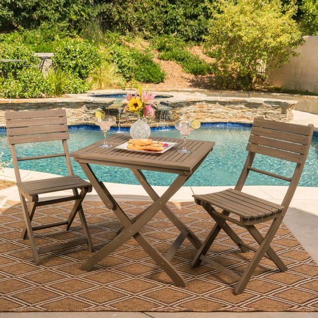 Positano 3pc Acacia Wood Foldable Bistro Set - Gray Christopher Knight Home