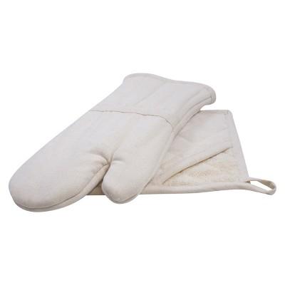 Natural Home 2 Piece Organic Cotton Hot Pad and Oven Mitt Set - Cream