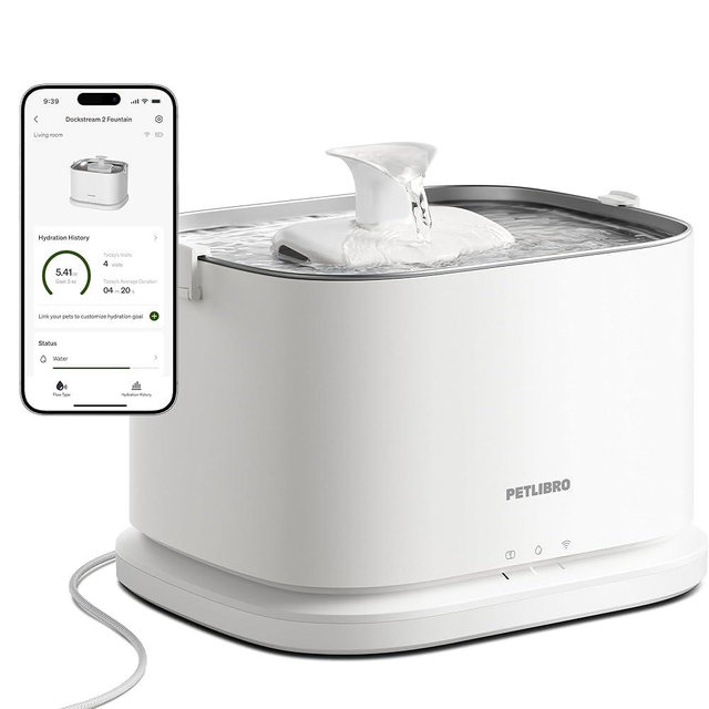 PETLIBRO Upgrade Cat Water Fountain, Dockstream 2 Smart App Monitoring Pet Water Fountain for Cats Indoor, 3L/101oz Cat Fountain Stainless Steel Tray for Drinking, 5G WiFi Auto Cat Water Dispenser Dog