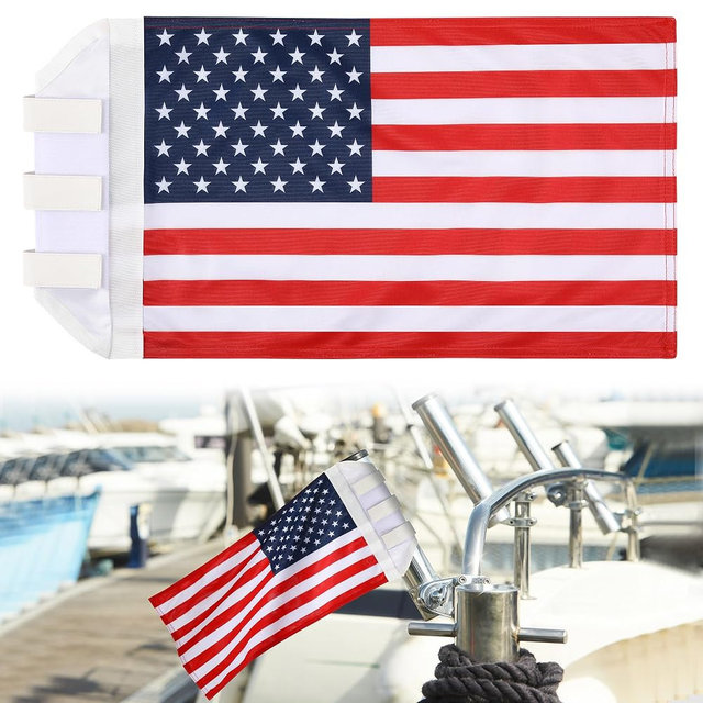 Ceoighe 1 Pcs Flag for Boat Fishing Holder Rocket Launcher, Rail Fishing Rod Holder Flag for Boat Heavy Duty Nylon Sewn Stripes, Universal Banner for Marine Yacht UTV (American Pattern)