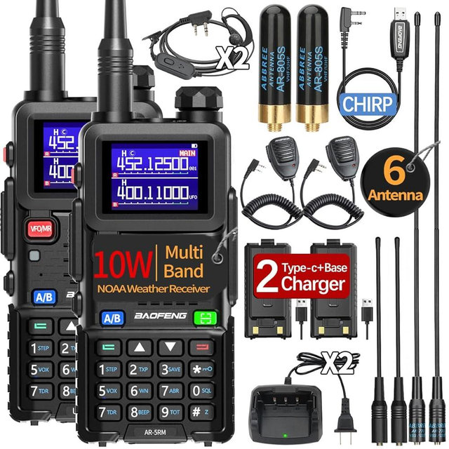 Ham Radio Baofeng Radio Long Range AR-5RM 10W Handheld NOAA Weather Receiver 999CH Rechargeable Walkie Talkies with Programming Cable,USB-C Charging for Camping Hunting Survival Gear,2 Pack