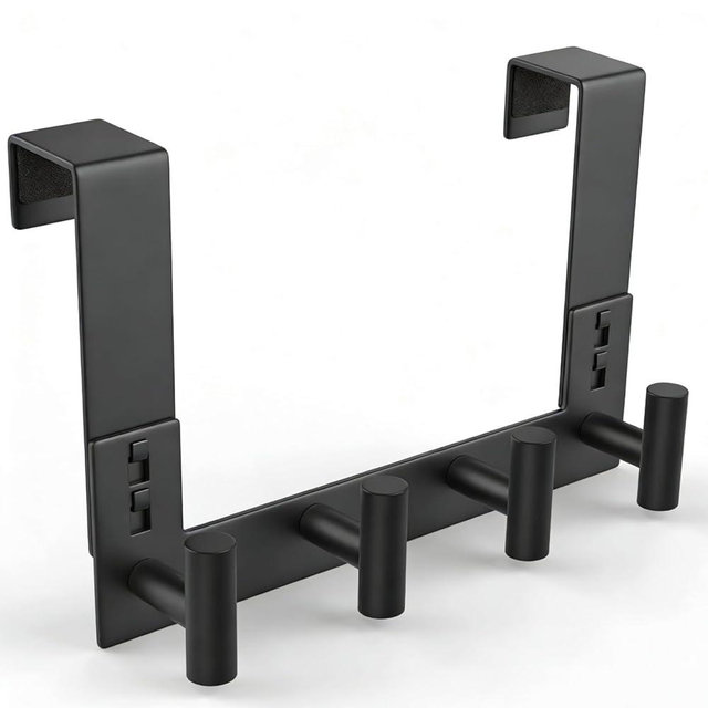 PMMASTO Over The Door Hooks, Fits 1-3/4" Thick Door No Drill Hooks for Closet Bathroom Bedroom Organization, Hanger for Coat Towel Robe (Black, 4 T-Hooks)