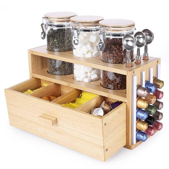 KKC Coffee and Tea Organizer Sation for Countertop,Coffee Pods and Tea Bag Storage Organizer,Tea Coffee Bar Organizer Rack for Countertop,Coffee Tea Bar Accessories Organizer for Coffee Capsules,Tea