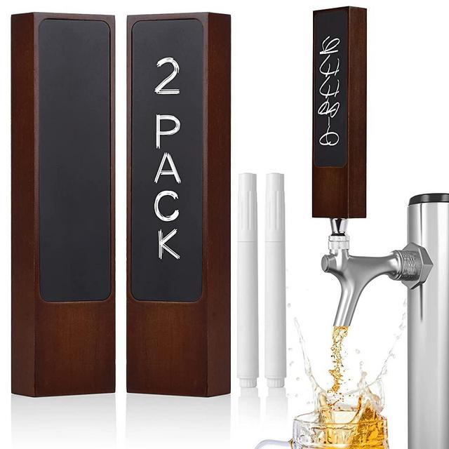 Chalkboard Beer Tap Handles - Wooden Walnut Beer Tap Handles With Chalkboard And White Marker - Keg Handles for Homebrew, Bars, Restaurant, Wedding and Beer Lover - Bar Tap Handles (Set of 2)