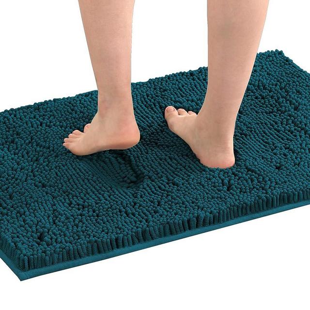 H.VERSAILTEX Bath Mat Bath Rug for Bathroom Luxury Chenille Bathroom Rug Mat Extra Soft and Absorbent Microfiber Shaggy Rugs Non Slip Rug Quick Dry Bath Mat Washable, 17 x 24 Inches, Dark Teal