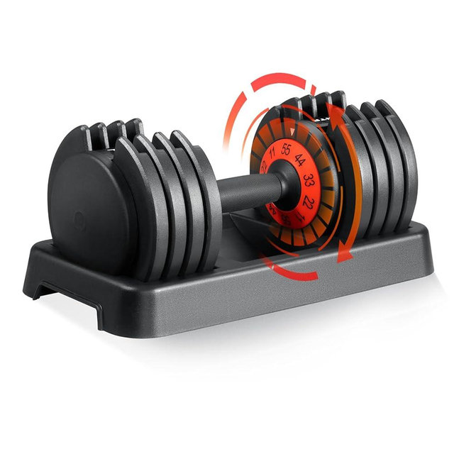 SKOK 25/55 lbs Pair or Single Adjustable Dumbbells Set, Adjustable Weights Dumbbells Set for Men and Women with Anti-Slip Fast Adjust Weight by Turning Handle,Black Dumbbell with Tray