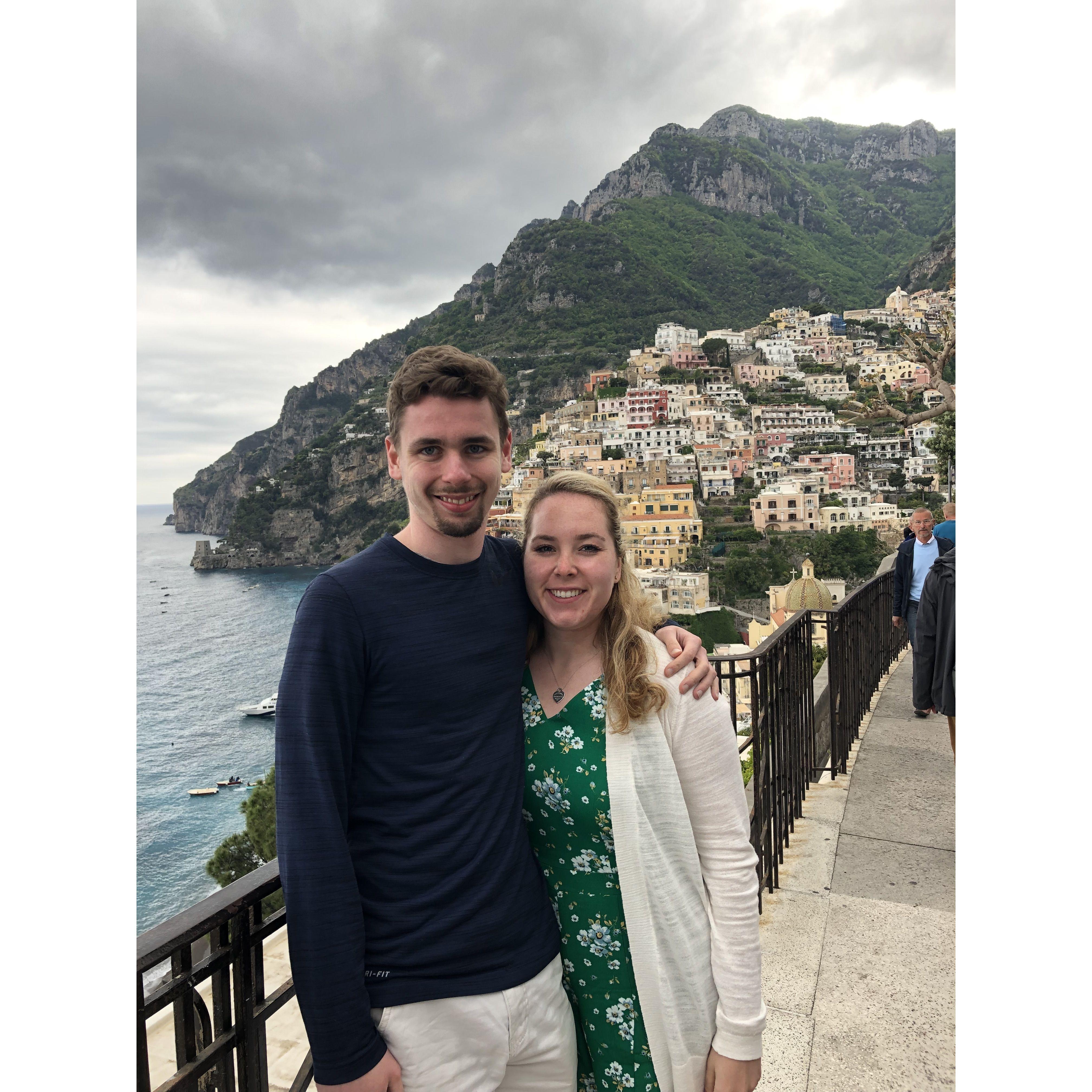 Olivia and Vince in Positano on the Amalfi Coast in Italy in 2019.