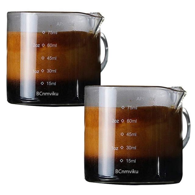 BCnmviku 1 Pack Espresso Shot Glass 3-Ounce Triple Pitcher Barista Double Spouts with Pouring Handle, Size: None, Blue