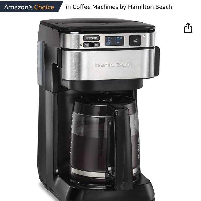 Hamilton Beach Programmable Coffee Maker, 12 Cups, Front Access Easy Fill, Pause & Serve, 3 Brewing Options, Black (46310)