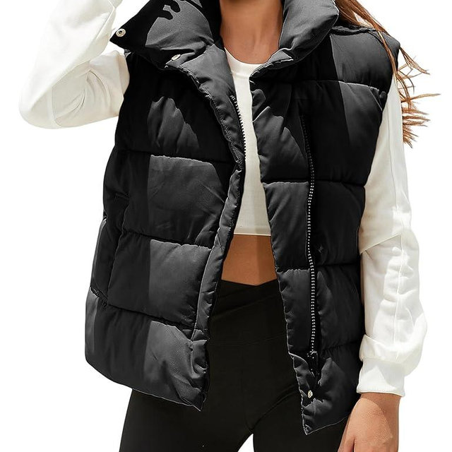 Himosyber Womens Puffer Vest Sleeveless Casual Loose Winter Warm Lightweight Stand Collar Down Jacket Coats