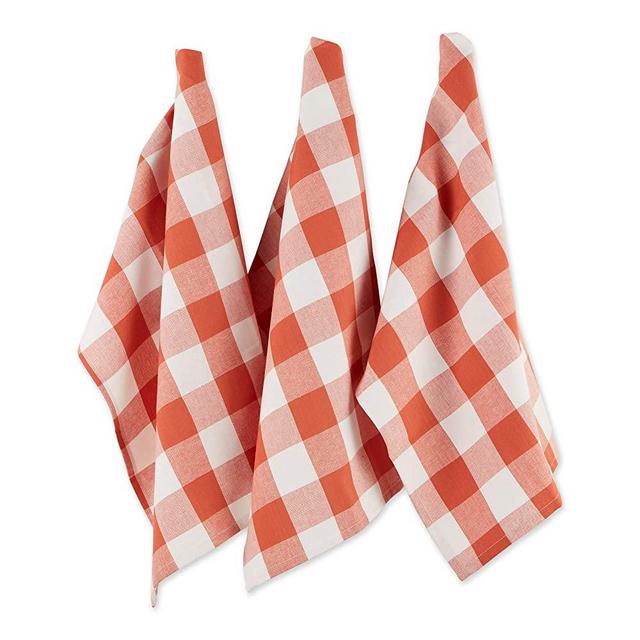 DII Buffalo Check Kitchen Collection, Classic Farmhouse Dishtowel Set, 20x30, Vintage Red, 3 Piece