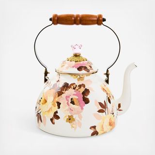 Wild Rose White Stainless Steel Tea Kettle