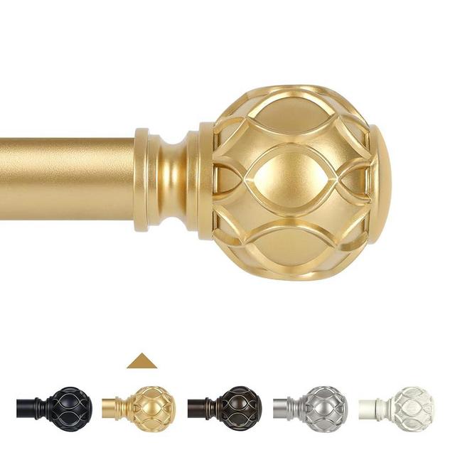 TANGWIN Gold Curtain Rods for Windows 72 to 144 Inch(6-12ft),1 Inch Adjustable Long Curtain Rod,Heavy Duty Curtain Rods,Netted Texture Finials Drapery Rods,Single Window Curtain Rod 72-144",Brass Gold
