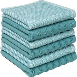 Bumble Premium Dish Cloths 13"x13" (6 Pack) | 100% Natural Ring Spun Cotton | 400 GSM | Highly Absorbent & Soft |Yarn Dyed & Solid Dyed Terry Dish Cloth Set - Aqua