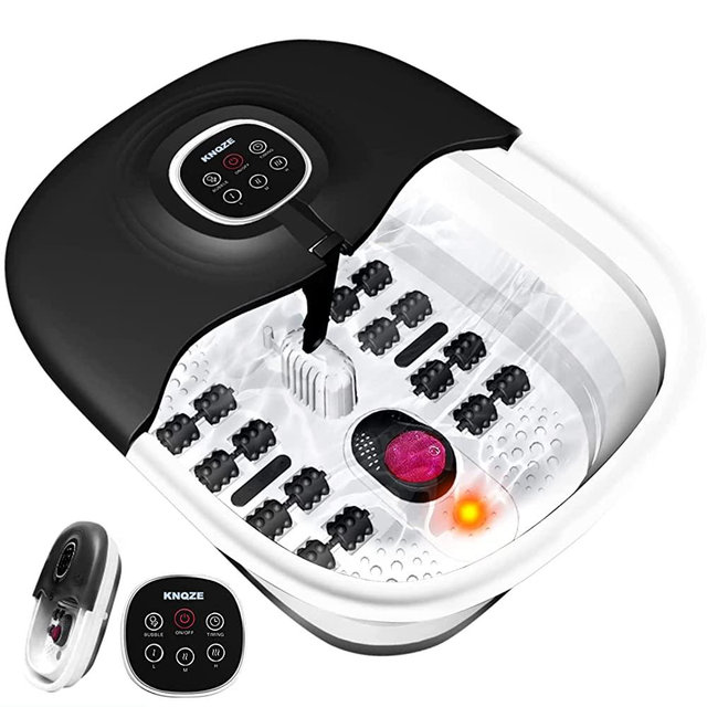 Collapsible Foot Spa Bath with Heat, Remote Control, Temperature Control, Bubbles, Pumice Stone, Red Light, Timer, 16 Massage Roller Pedicure Foot Spa Tub Foot Soaker for Soothe & Relax Tired Feet