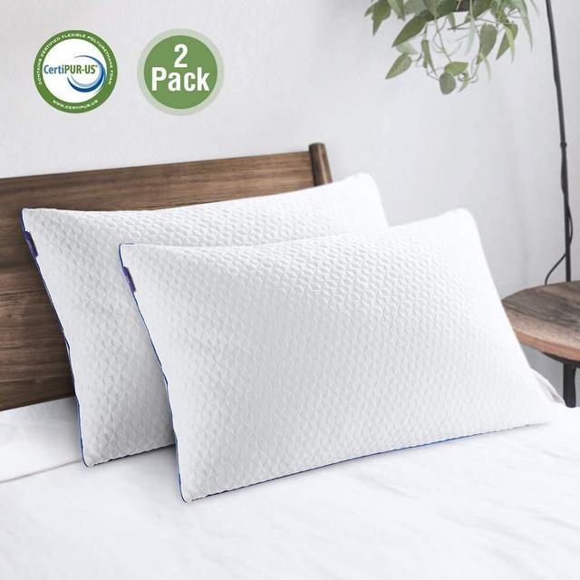 viewstar Pillows for Sleeping Shredded Memory Foam Pillows Queen Size Set of 2, Adjustable Bed Pillows for Neck Pain, Side Back and Stomach Sleeper Pillows with Hypoallergenic Cooling Bamboo Cover
