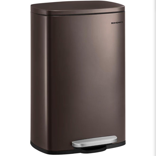 SONGMICS 13 Gallon (50 L) Trash Can, Stainless Steel Kitchen Garbage Can, Recycling or Waste Bin, Soft Close, Step-On Pedal, Removable Inner Bucket, Brown ULTB50BR