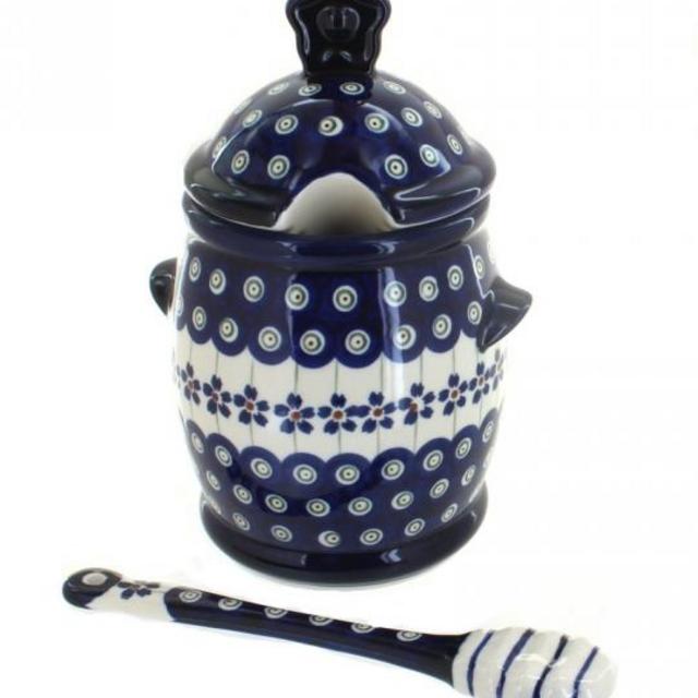 Flowering Peacock Honey Pot and Dipper