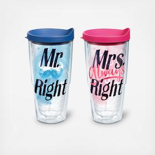 Mr. And Mrs. Right Heart 2-Piece Tumbler Set with Travel Lid