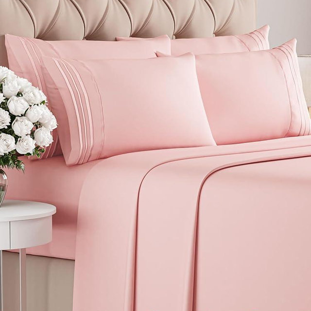 King 6 Piece Sheet Set - Breathable & Cooling Sheets - Hotel Luxury Bed Sheets - 1 Flat Sheet, 1 Fitted Sheet & 4 Pillowcases - Deep Pocket - Easy Fit, Soft & Wrinkle Free - King Baby Pink Sheets