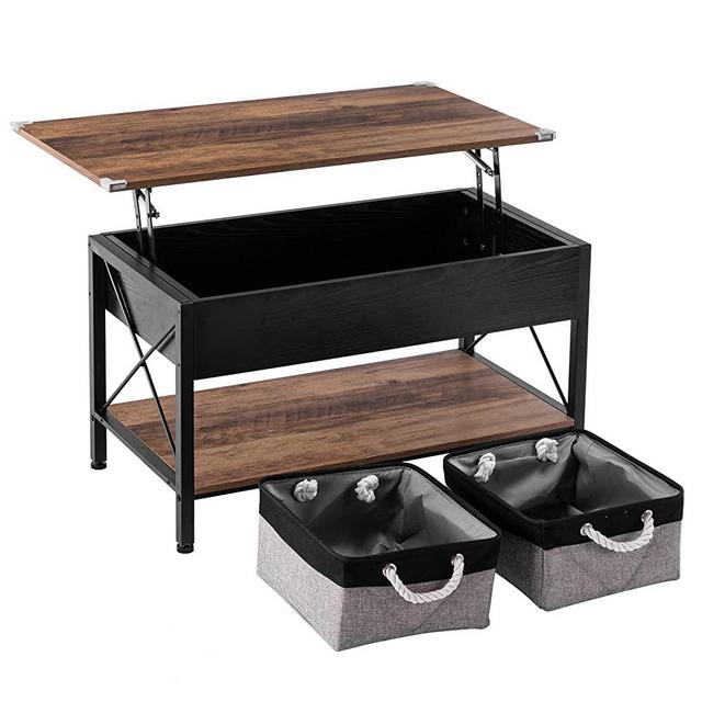 VINGLI 36" Lift Top Coffee Table with Storage, Rustic Black Coffee Table with Free Cloth Storage Bins for Living Room, Small Coffee Table for Small Space in Minimalistic Style, Rustic