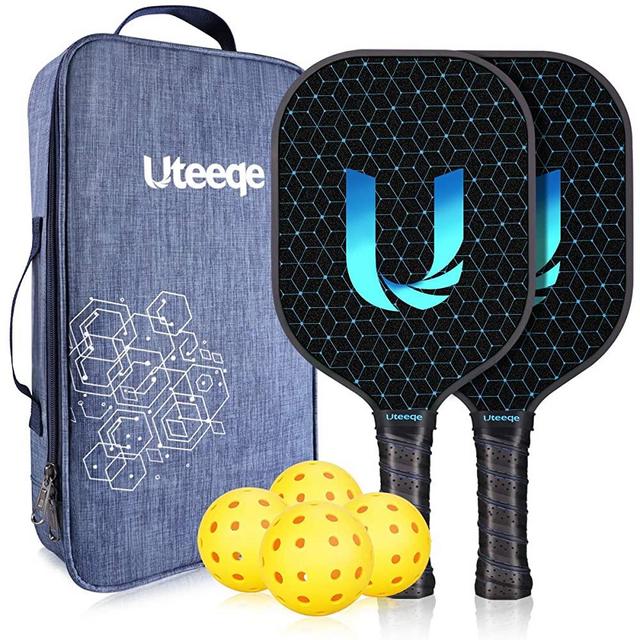 Uteeqe Pickleball Paddles Graphite Pickleball Paddle Set Lightweight Texture Surface Polymer Honeycomb Core Pickleball Racket Cushion Comfort Contour Grip Low-Profile Edge Guard Pickleball Racquet