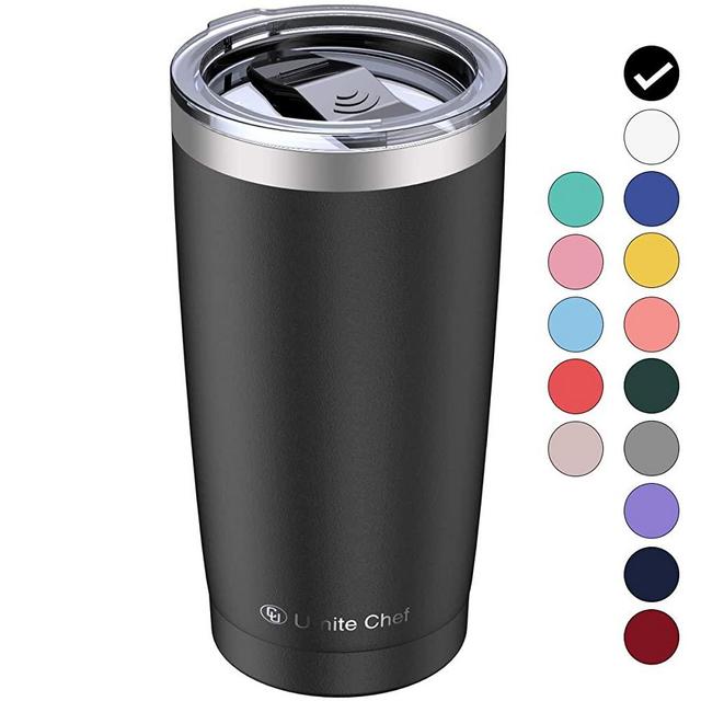 Umite Chef 20oz Tumbler with Lid, Stainless Steel Vacuum Insulated Double Wall Travel Tumbler with Straw, Durable Insulated Coffee Mug, Thermal Cup with Splash Proof Sliding Lid（Black）