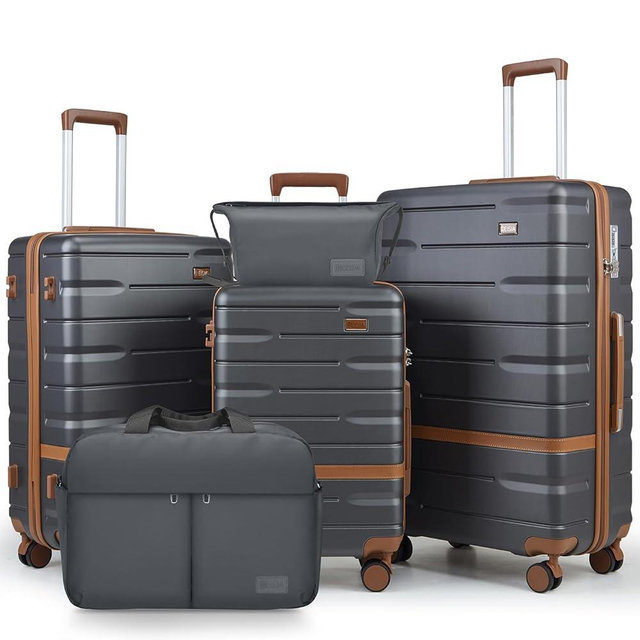 NEISIA Luggage Sets 5 Piece Luggage Sets Lightweight Hard Shell Suitcases with Spinner Wheels for Family Travel - Durable PC+ABS Material Carry On Luggage (Gray)