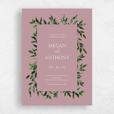 Dusty Rose, Pink Wedding Invitation - Gingerwood Border