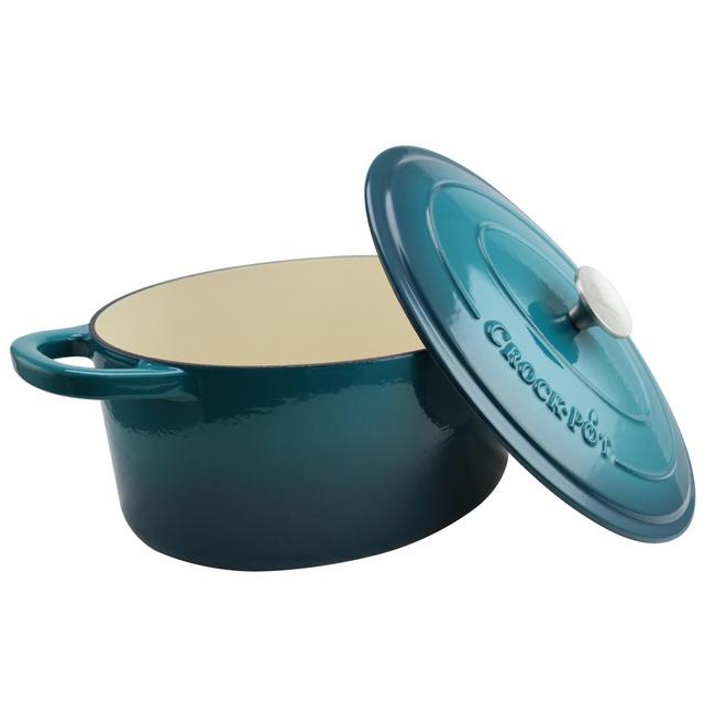 Crock Pot Artisan 7 Quart Enameled Cast Iron Oval Dutch Oven in Teal Ombre