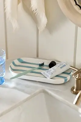 Striped Ceramic Bath Tray