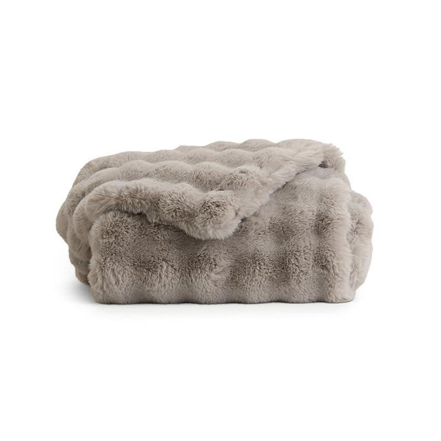 Cozy Earth Bubble Cuddle Blanket - Faux Fur Ultra-Soft Luxury Throw Blanket - Comfortably Weighted Design for Lounging or Sharing - Machine Washable - Light Grey Throw 60" x 50"
