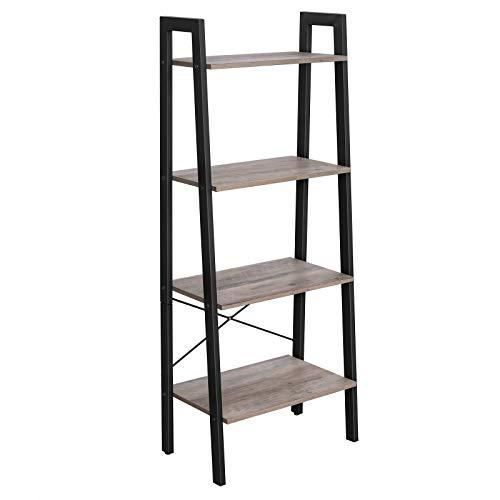 VASAGLE ALINRU Ladder Shelf, 4-Tier Bookshelf, Free Standing Storage Shelves, Stable Metal Frame, in the Living Room Bedroom Kitchen Balcony, Easy to Assemble, Industrial, Greige ULLS44MB