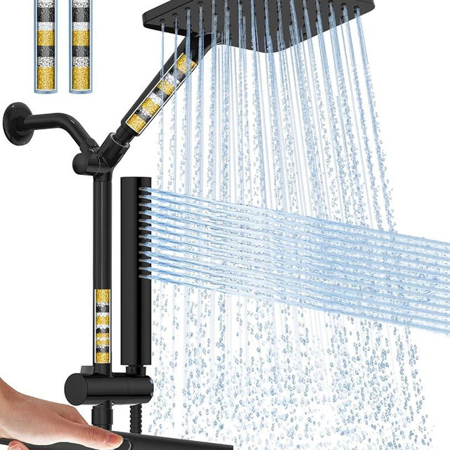 Hombeter Filtered Shower Head with Handheld Combo High Pressure Shower Head with Filters 10 Inch Rain Shower Head Height Adjustable Dual Water Softener Shower Head for Hard Water - Removes Chlorine
