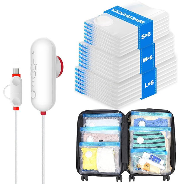 VMstr 18 Pack Vacuum Storage Bags with USB Pump, Vacuum Seal Bags for Clothing Travel, Carry-on Size Space Saver for Clothes and Clothing