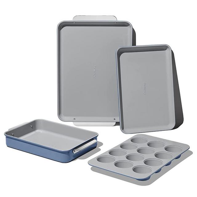 Caraway Nonstick Ceramic Bakeware Set (5 Pieces) - Baking Sheets, Assorted Baking Pans, Cooling Rack, & Storage - Aluminized Steel Body - Non Toxic, PTFE & PFOA Free - Slate