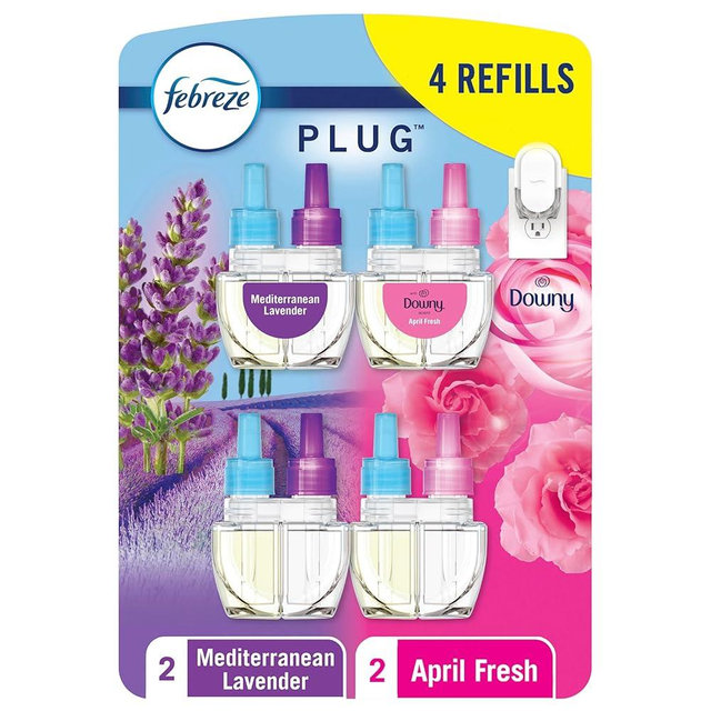 Febreze Odor-Fighting Fade Defy PLUG Air Freshener,Downy April Fresh, Mediterranean Lavender, .87 fl. oz. Oil Refills, 4 Refills (2 of Each)