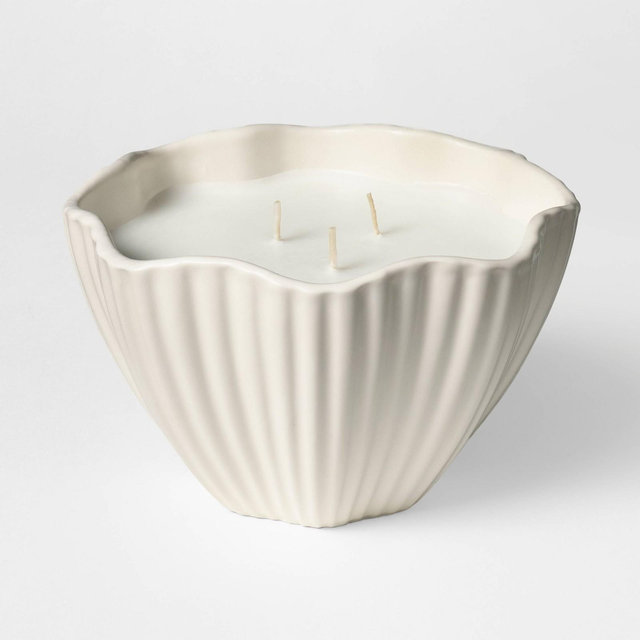 3 Wick Wavy Ribbed Ceramic Blushed Tonka Jar Candle Ivory 18oz - Threshold™ designed with Studio McGee