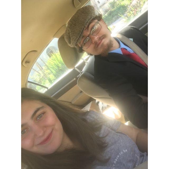 This was us on our way to our one year anniversary celebration at the beach