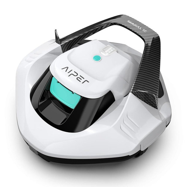 AIPER Cordless Robotic Pool Vacuum, Self-Parking Technology, Portable, Ideal for Above-Ground Flat Pool up to 40 Feet, White