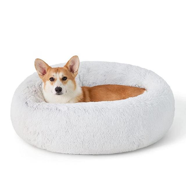 Bedsure Calming Dog Beds for Small Medium Large Dogs - Round Donut Washable Dog Bed, Anti-Slip Faux Fur Fluffy Donut Cuddler Anxiety Cat Bed, Fits up to 15-100 lbs