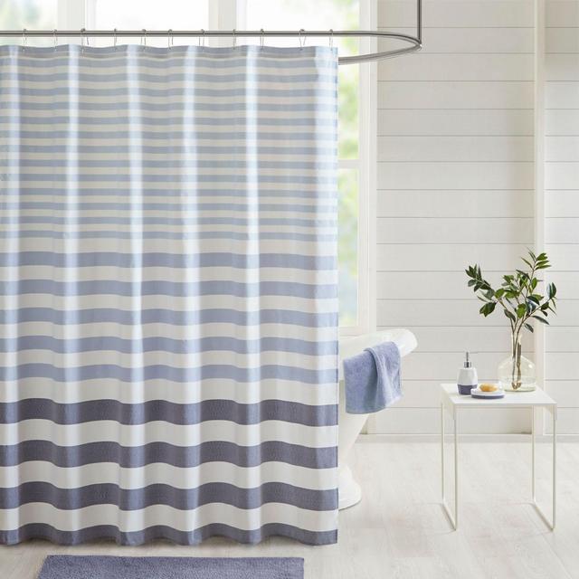 Madison Park Aviana Stripe Woven Shower Curtain in Navy
